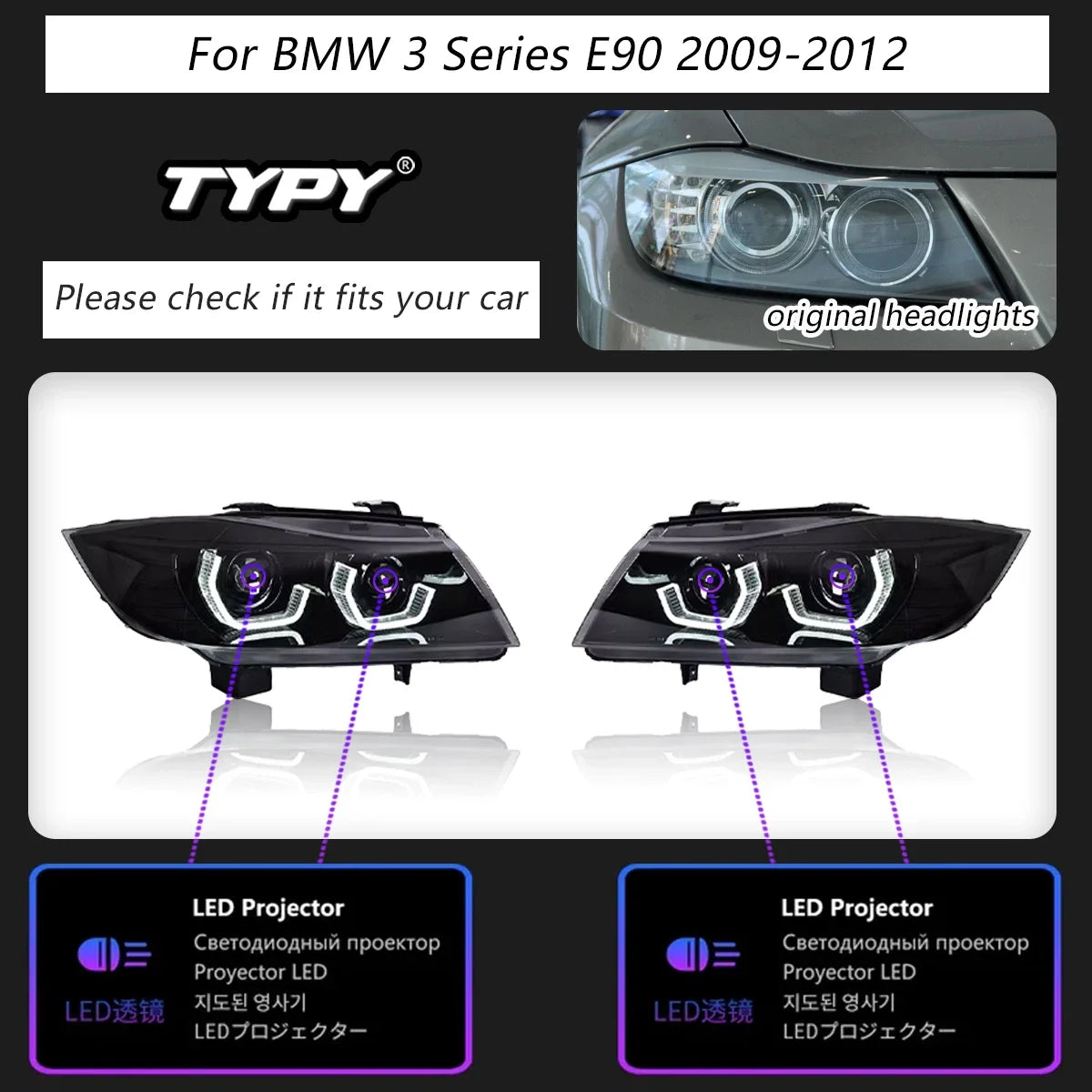 TYPY Car Headlights For BMW 3 Series E90 2005-2012 LED Car Lamps Daytime Running Lights Dynamic Turn Signals Car Accessories