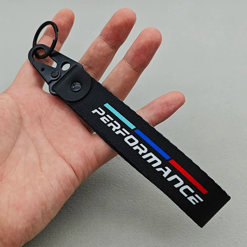 1pcs Black White Performance Logo Lanyard Nylon Printing Emblem Style Keychain For BMW M Performance E90 E60 E46 Car Accessories