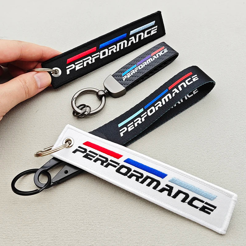 1pcs Black White Performance Logo Lanyard Nylon Printing Emblem Style Keychain For BMW M Performance E90 E60 E46 Car Accessories