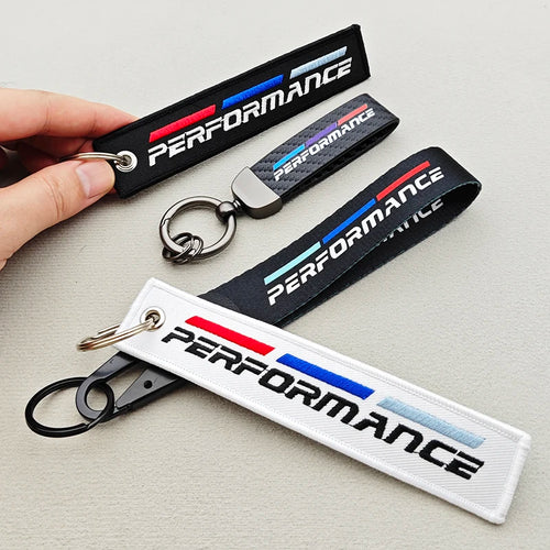 1pcs Black White Performance Logo Lanyard Nylon Printing Emblem Style Keychain For BMW M Performance E90 E60 E46 Car Accessories
