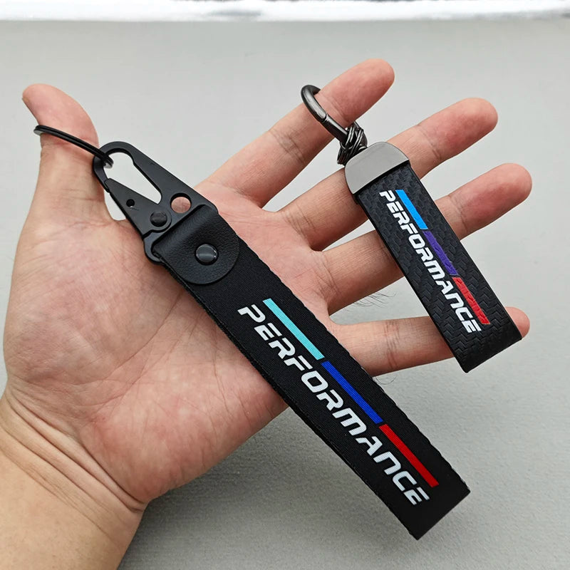 1pcs Black White Performance Logo Lanyard Nylon Printing Emblem Style Keychain For BMW M Performance E90 E60 E46 Car Accessories