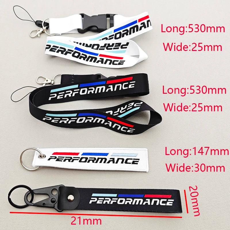 1pcs Black White Performance Logo Lanyard Nylon Printing Emblem Style Keychain For BMW M Performance E90 E60 E46 Car Accessories