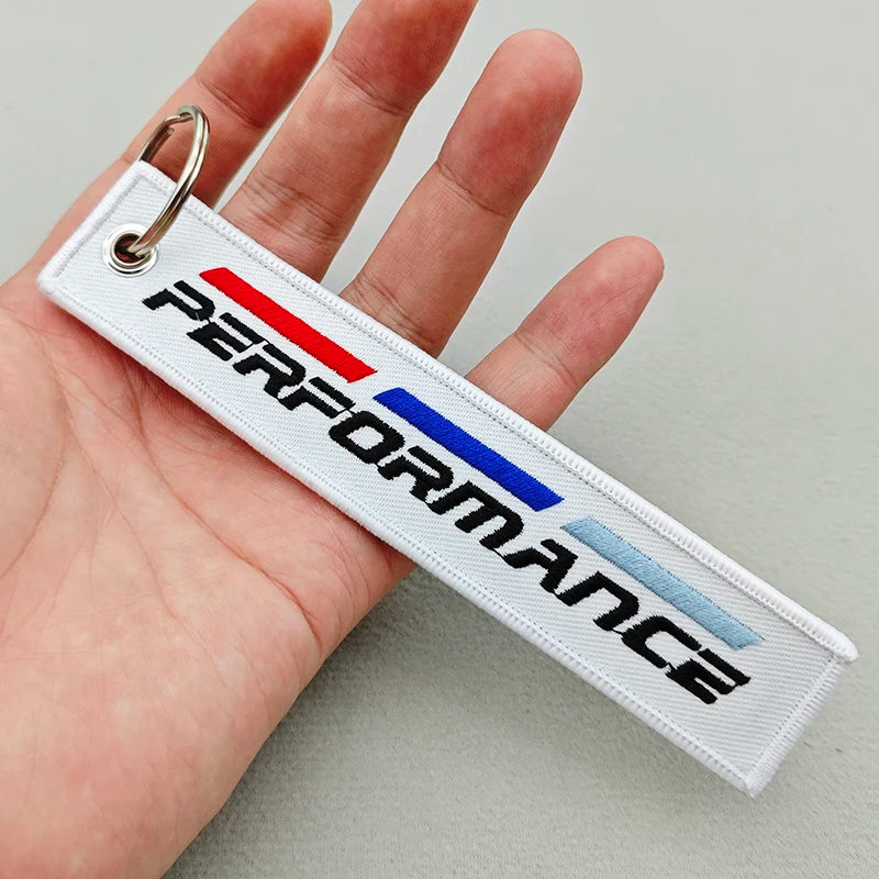 1pcs Black White Performance Logo Lanyard Nylon Printing Emblem Style Keychain For BMW M Performance E90 E60 E46 Car Accessories