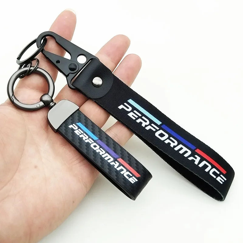 Women Man Nylon Key Ring Leather Car Keychain For BMW Performance E46 E39 E60 F10 F20 F30 F15 F16 Motorcycle Racing Accessories