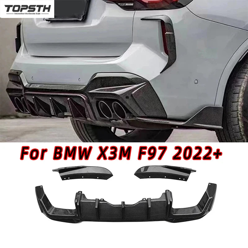 For BMW X3M F97 2022+ Real Carbon Fiber Rear Bumper Lip Diffuser Spoiler Splitters Tuning Body kit Upgrade Exterior Accessories