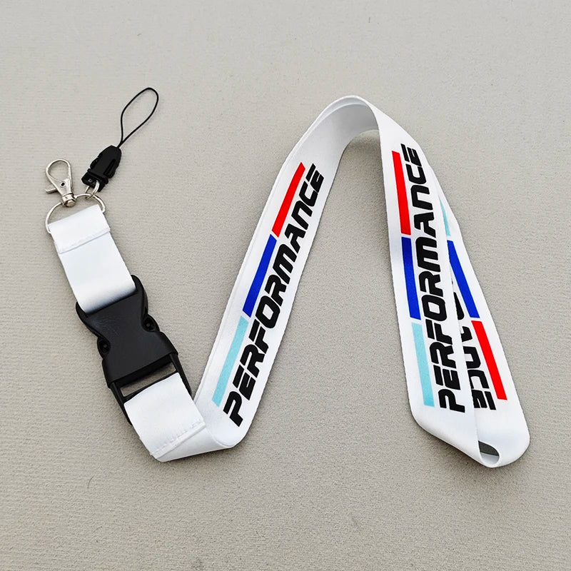 1pcs Black White Performance Logo Lanyard Nylon Printing Emblem Style Keychain For BMW M Performance E90 E60 E46 Car Accessories
