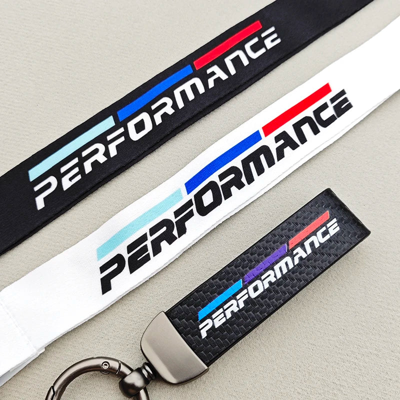 1pcs Black White Performance Logo Lanyard Nylon Printing Emblem Style Keychain For BMW M Performance E90 E60 E46 Car Accessories