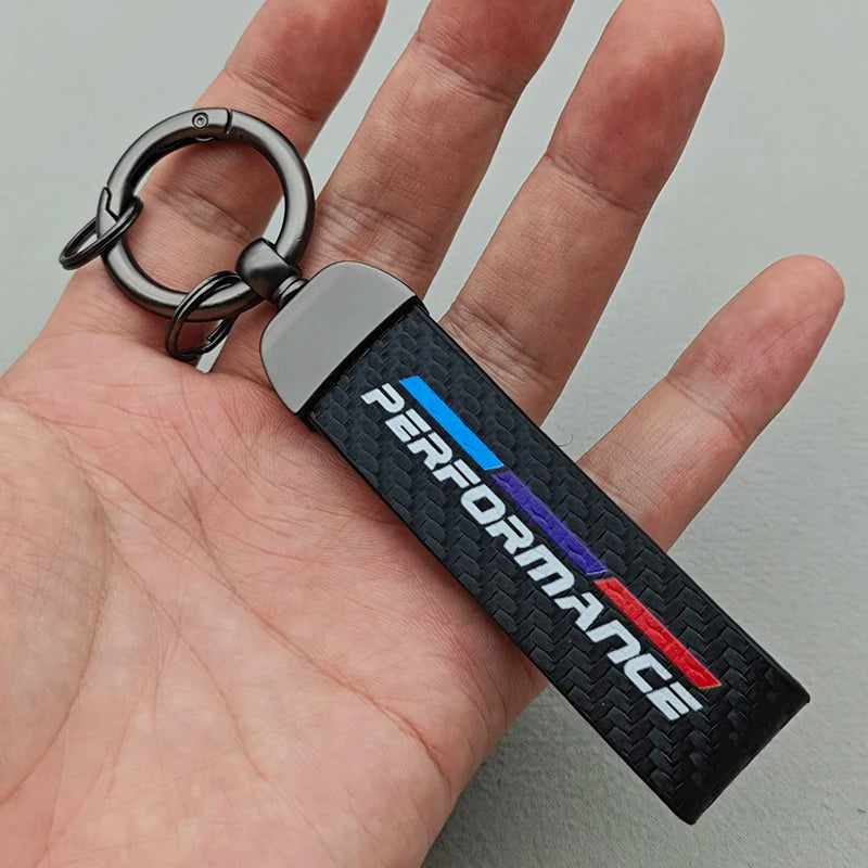 1pcs Black White Performance Logo Lanyard Nylon Printing Emblem Style Keychain For BMW M Performance E90 E60 E46 Car Accessories