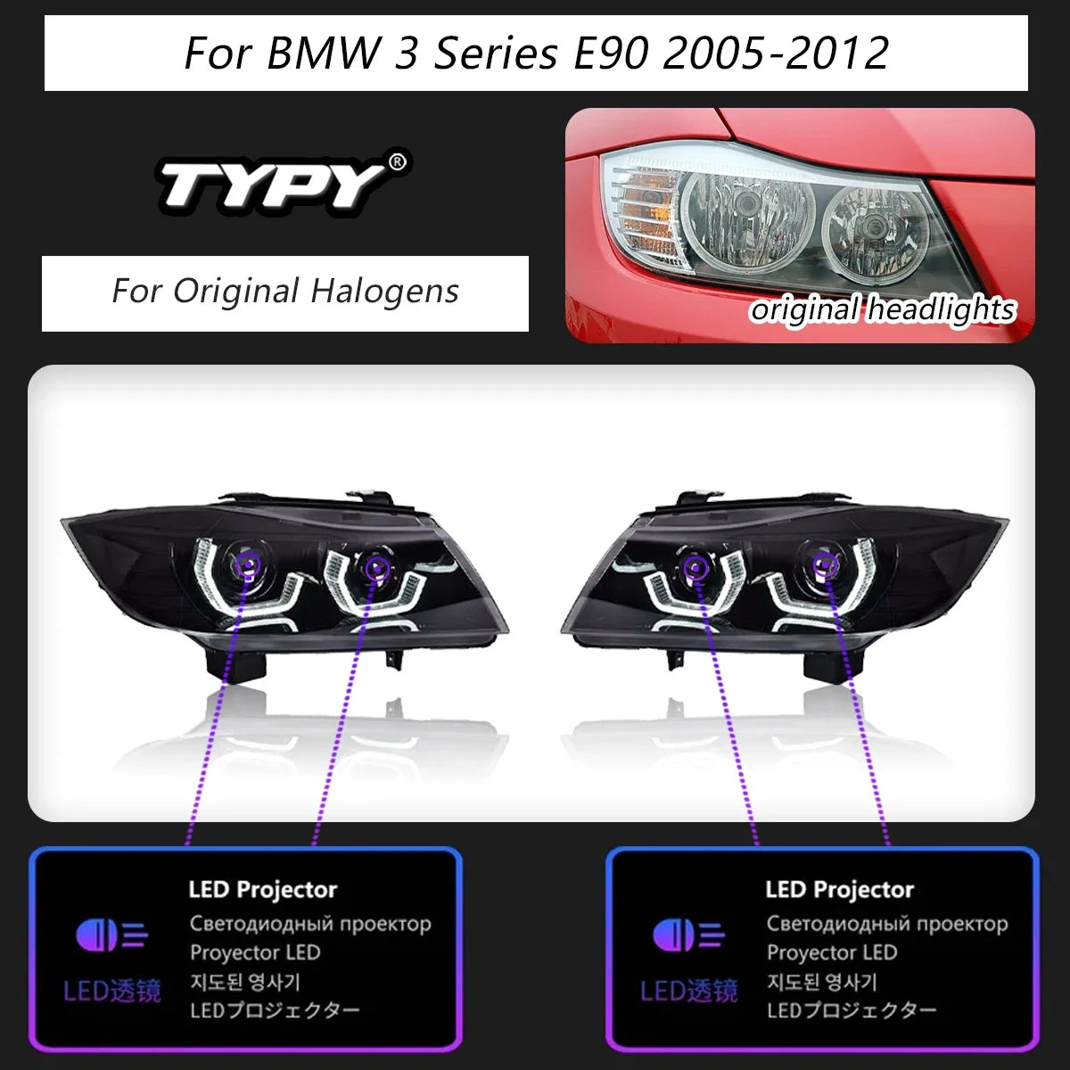 TYPY Car Headlights For BMW 3 Series E90 2005-2012 LED Car Lamps Daytime Running Lights Dynamic Turn Signals Car Accessories